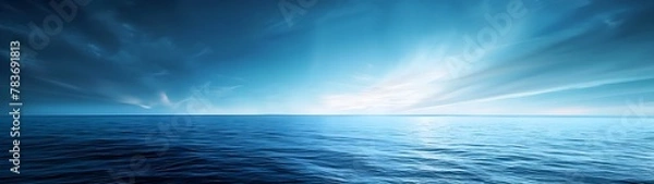 Fototapeta Blue Sea Sky Abstract Background with Bright Light and Glow, Empty Space Template
