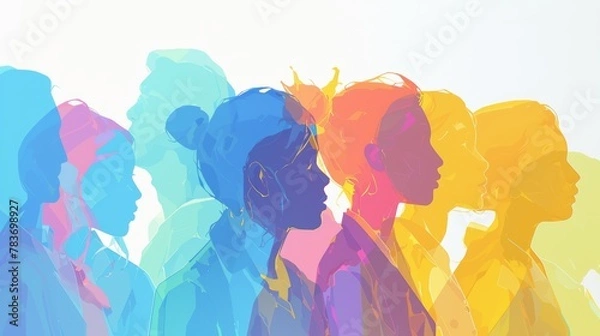 Fototapeta Abstract pastel silhouettes of diverse profiles merging in a seamless composition