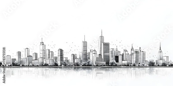 Fototapeta Geometric Cityscape Skyline with Architectural Interplay and Negative Space