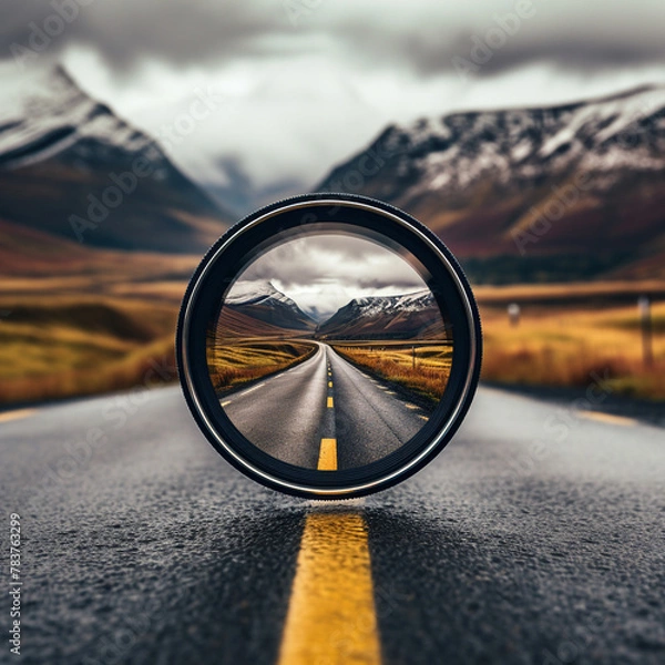 Fototapeta a roadmap through a blurry camera lens сreated with Generative Ai