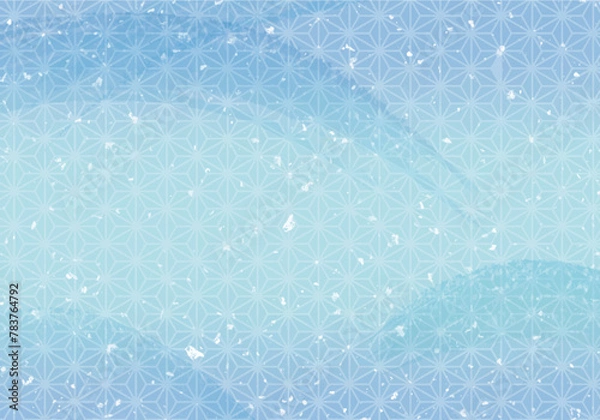 Obraz 和柄と水彩筆書きの青系背景　和・お中元イメージ