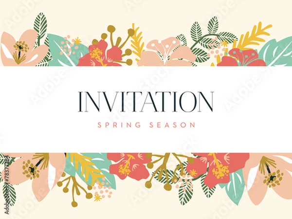 Fototapeta Invitation card with floral background. Vector design.