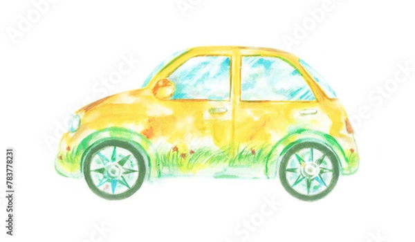 Obraz 黄色い車　水彩画