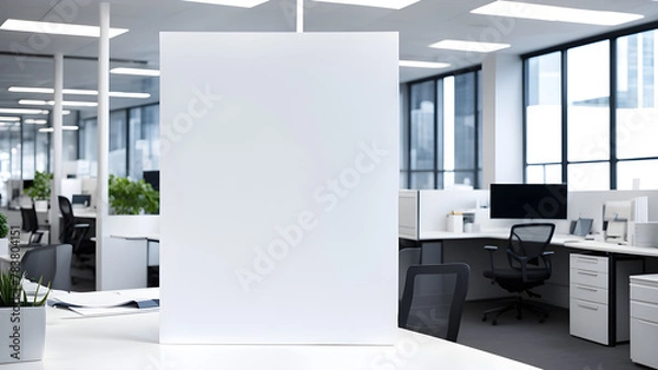 Obraz Graphic image on which text can be written for presentation purposes. Office background is blurry