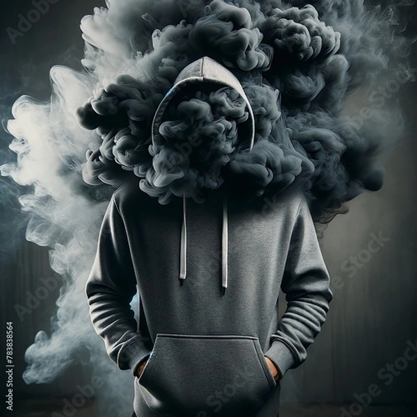 Obraz 煙を纏った、パーカーを着た人物