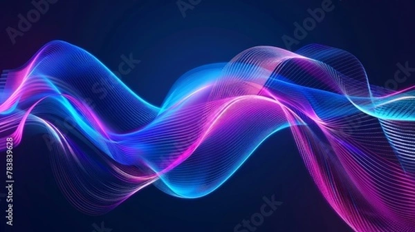 Fototapeta A contemporary wallpaper featuring a 3D geometric object surrounded by dynamic waves