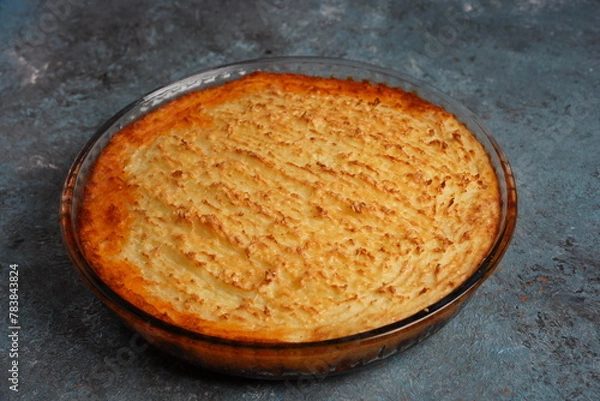 Fototapeta Shepherd's pie- baked mashed potato with minced beef