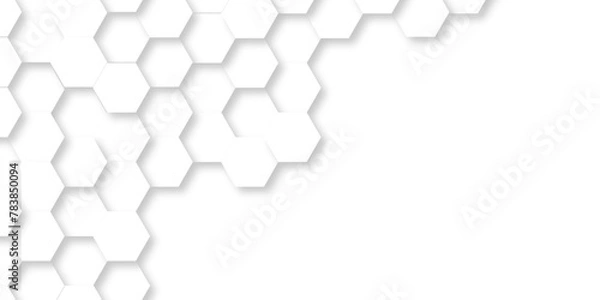 Obraz Background grid digital white creative mosaic light lines 3d Hexagonal structure futuristic white background and Embossed Hexagon , honeycomb white Background ,light and shadow ,Vector.