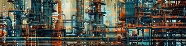 Fototapeta The veins of industry, a close-up on the complexity of refinery systems
