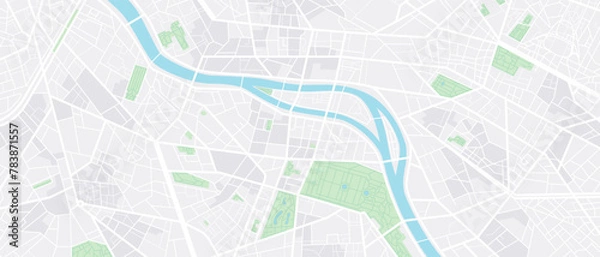 Fototapeta City map navigation. GPS navigator. Point marker icon. Top view, view from above. Abstract background. Simple realistic map design. Landscape with river. Flat style vector illustration.