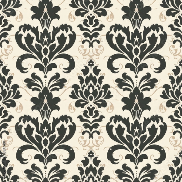 Fototapeta seamless damask pattern in muted colors of black, taupe and cream