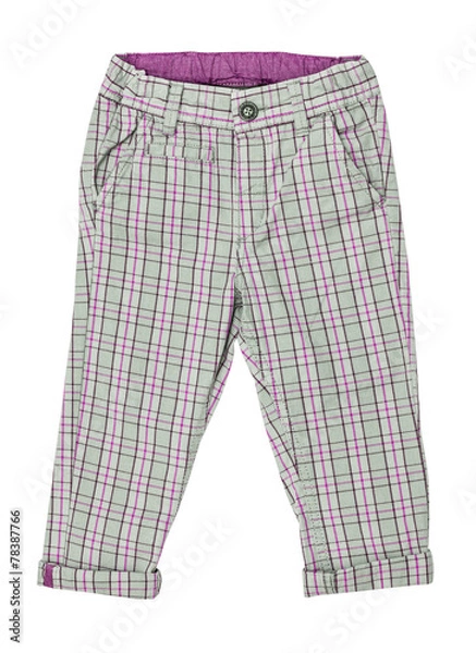 Obraz Cotton elegant children's trousers, checkered,  in a pink cage