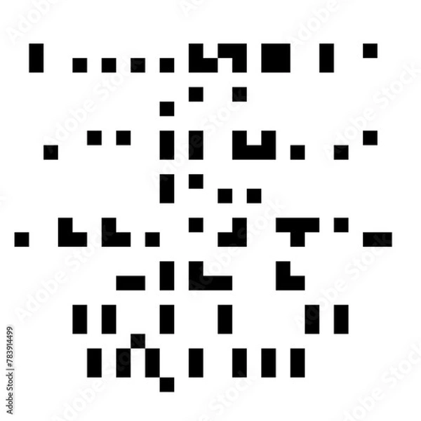 Fototapeta Cryptic unreadable isolated pixel Text. Futuristic alien alphabet. Abstract illegible symbols of fictional language. Incomprehensible letters.