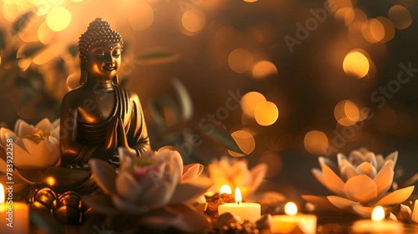 Fototapeta Vesak background, Buddha statue, copy space background