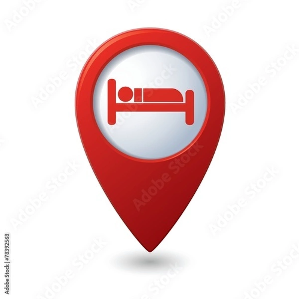 Fototapeta Red map pointer with hotel icon.
