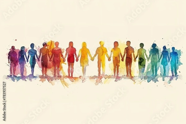 Fototapeta Individuals of all hues clasping hands with inclusivity. Generative Ai