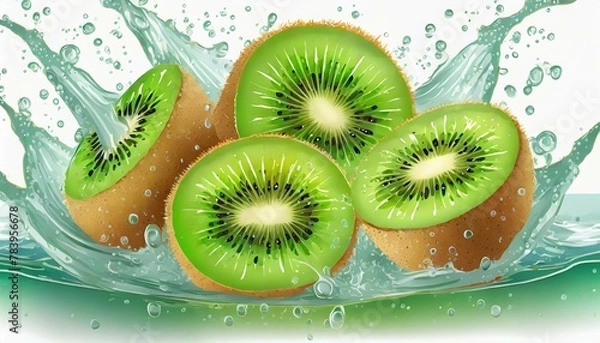 Fototapeta Splash of Freshness: Kiwi Slices Dancing in Water