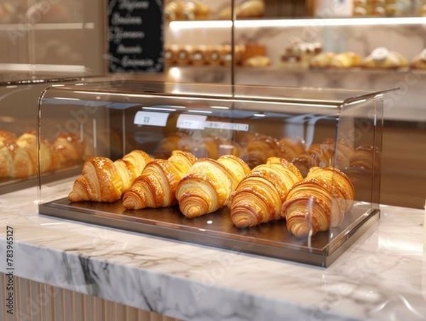 Fototapeta Display Case Filled With Croissants and Pastries. Generative AI