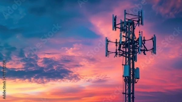 Fototapeta photo of a state-of-the-art cell tower in the evening background
