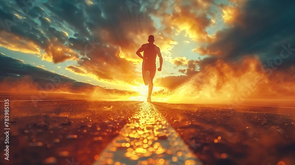 Fototapeta A man running on the road