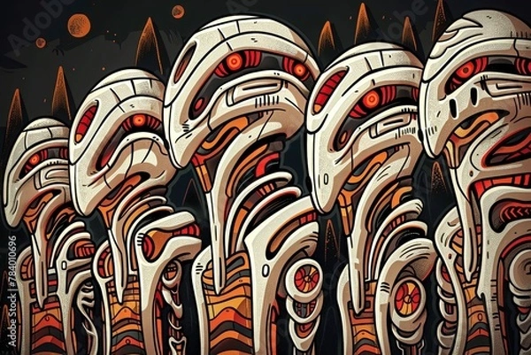 Fototapeta Aliens share our cities, their advanced technologies hidden within the mundane, revealed in closeup