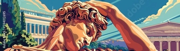 Fototapeta Shadows dance across the gold statue, highlighting the intricate details of its form, seen in dramatic closeup