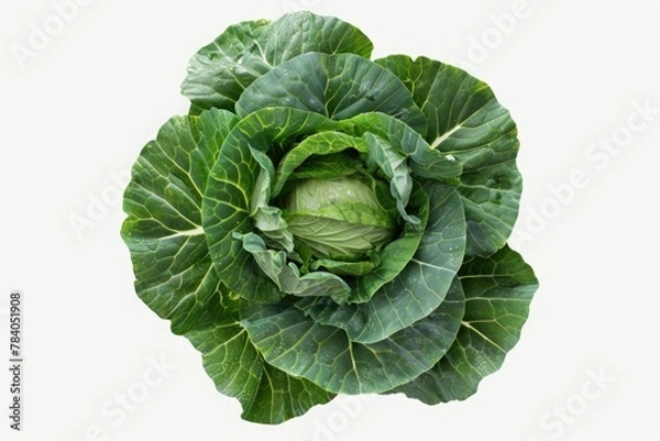 Fototapeta A single head of cabbage on a clean white surface. Ideal for food and nutrition concepts