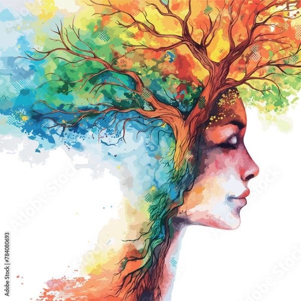 Obraz Abstract beautiful woman face drawn with watercolor