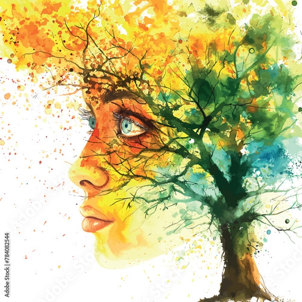 Obraz Abstract beautiful woman face drawn with watercolor