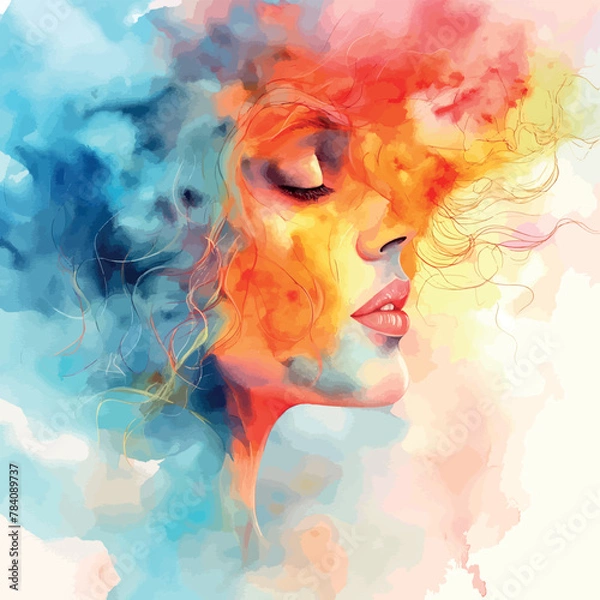 Obraz Abstract beautiful woman face drawn with watercolor