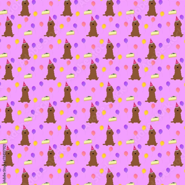 Fototapeta seamless pattern with spaniel dogs and cheesecakes, vector illustration, eps