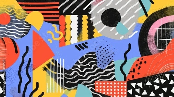 Obraz Abstract shapes and patterns in a Memphis style composition   AI generated illustration