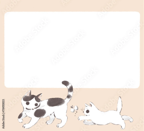 Fototapeta 和風な猫のフレーム　薄茶色