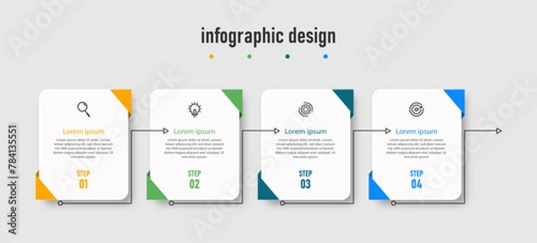 Fototapeta Infographics design business template timeline with 4 steps or options. can be used for workflow diagram, info chart, web design. vector illustration.