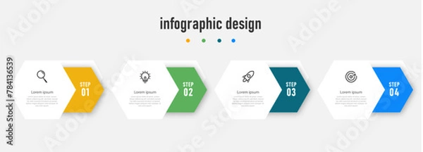 Fototapeta Infographics design template timeline with 4 steps or options. can be used for workflow diagram, info chart, web design. vector illustration.
