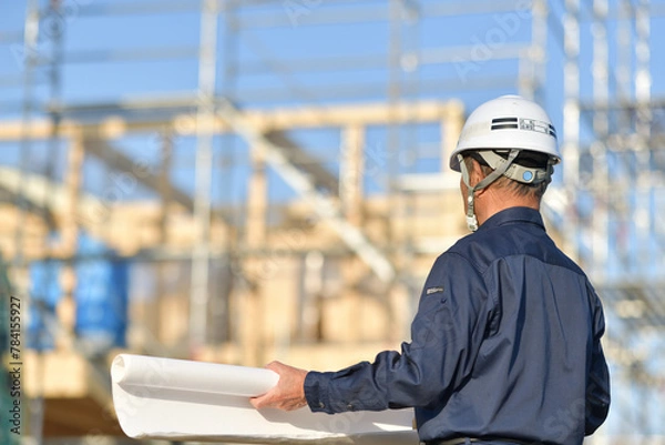 Fototapeta 住宅建築工事・点検中の現場監督