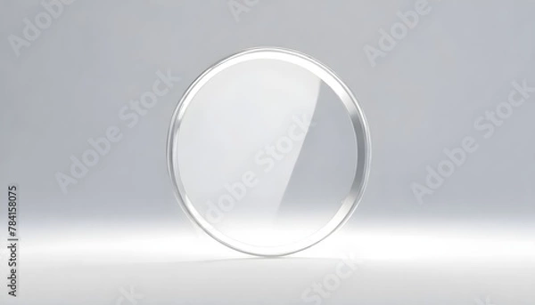 Fototapeta 3d render ONE GLASS CIRCLE, FLAYG IN SPACE IN WHITE BACKGROUND, MINIMALIST STYLE, COSM  8k lights