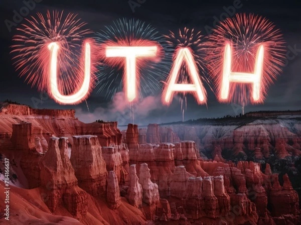 Fototapeta Desert Spectacle: Fireworks and Starry Letters Above Utah Canyons