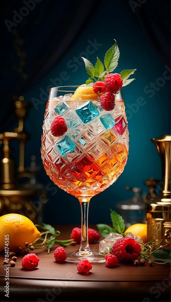 Obraz visually appealing cocktail garnished with fresh fruit