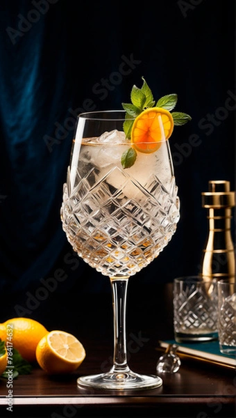 Obraz visually appealing cocktail garnished with fresh fruit