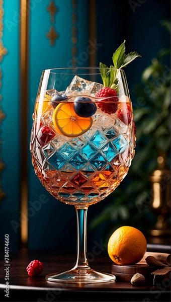 Obraz visually appealing cocktail garnished with fresh fruit