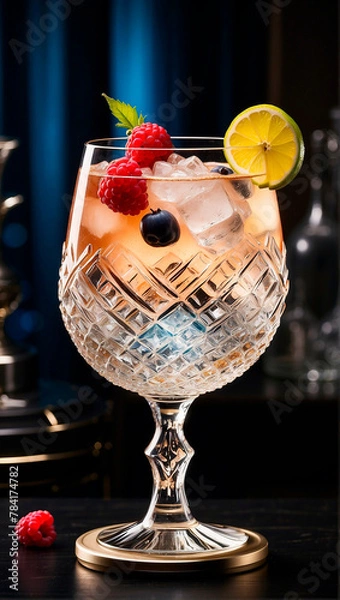 Obraz visually appealing cocktail garnished with fresh fruit