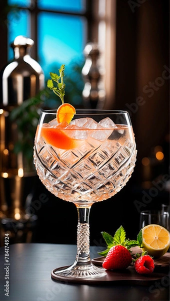 Obraz visually appealing cocktail garnished with fresh fruit