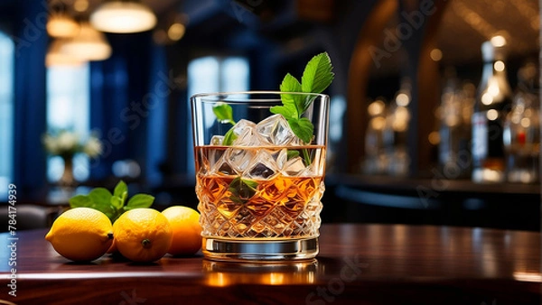 Obraz visually appealing cocktail garnished with fresh fruit