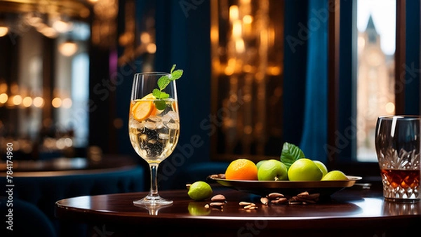 Obraz visually appealing cocktail garnished with fresh fruit