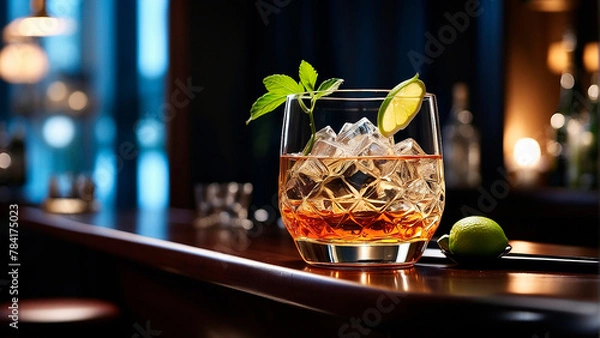 Obraz visually appealing cocktail garnished with fresh fruit