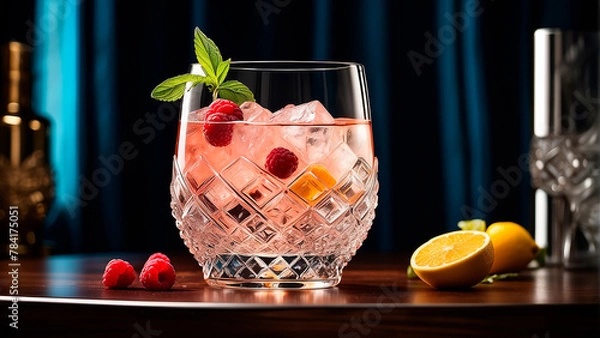 Obraz visually appealing cocktail garnished with fresh fruit