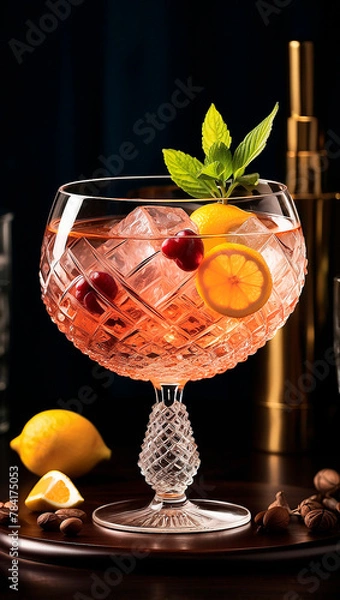Obraz visually appealing cocktail garnished with fresh fruit