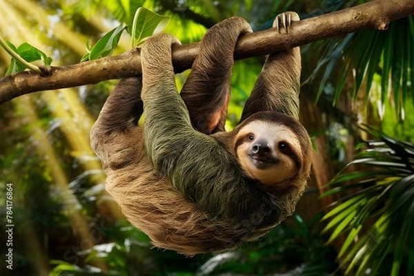 Fototapeta Sloth on the tree relaxation mindfulness lazy stress-free expressive animal 