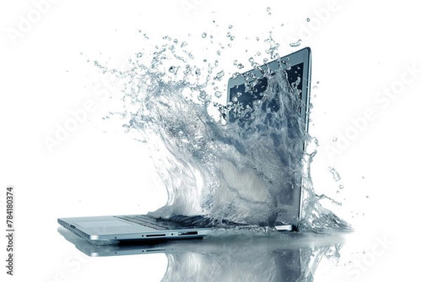 Fototapeta Waterproof laptop with splashes isolated on transparent background